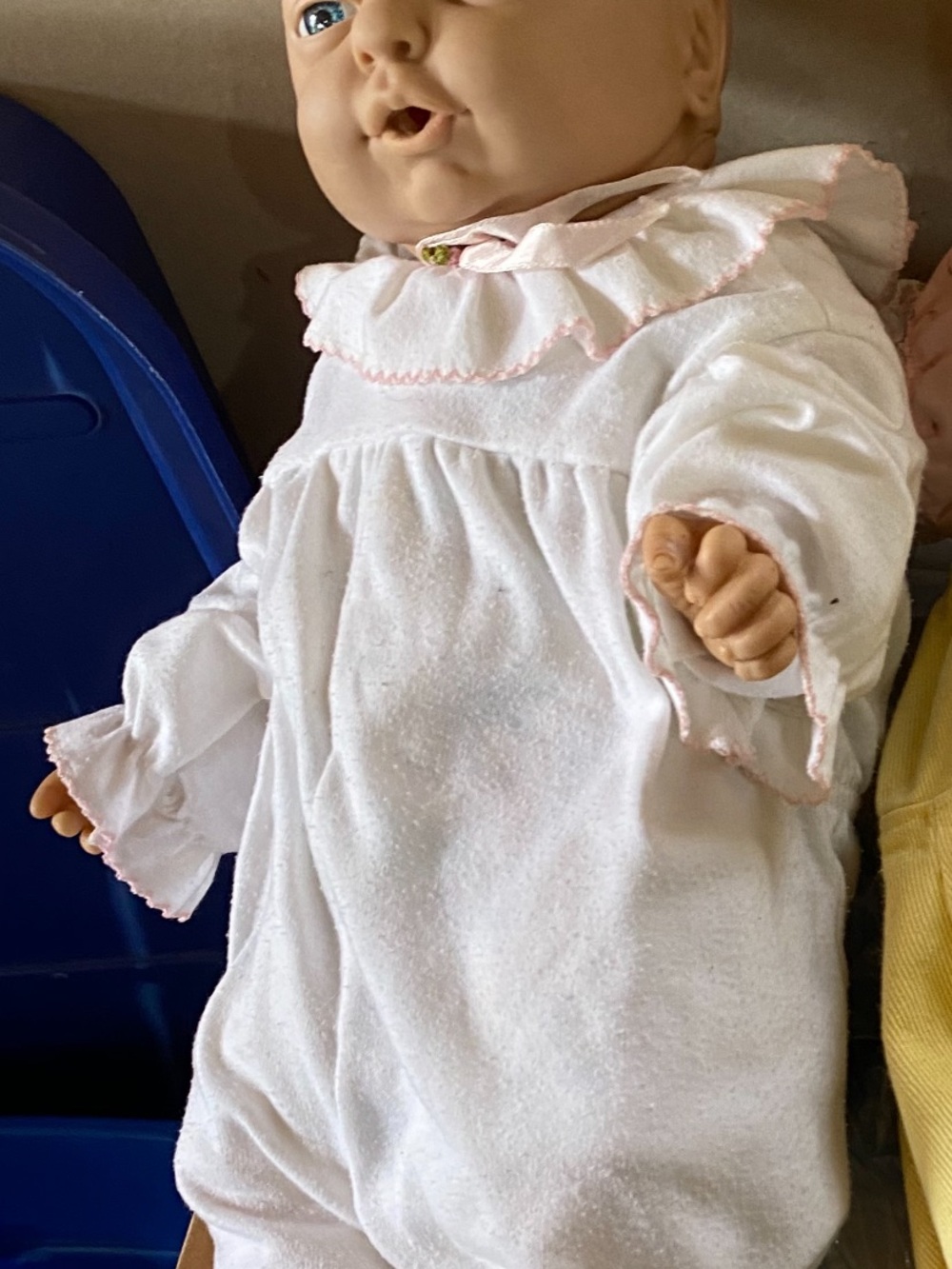White Baby Doll Romper with Pink Trim